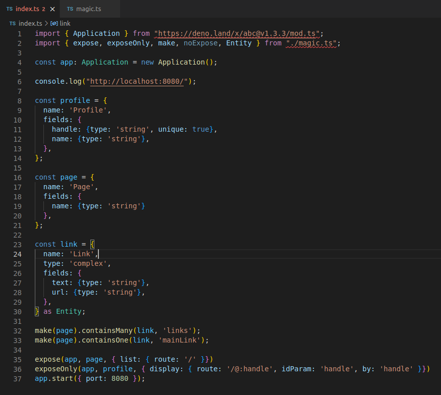 Deno code with entities